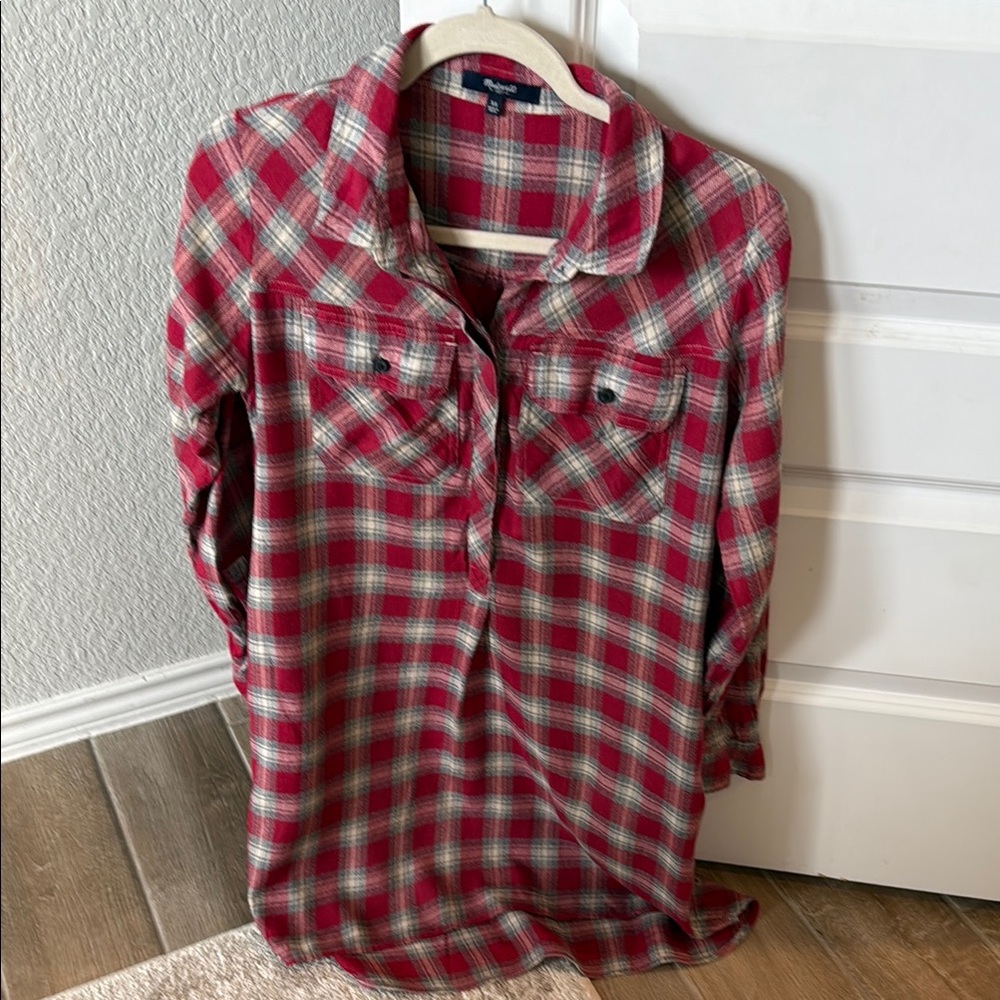 Red Plaid Button-Up Shirt